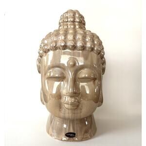 Buddha Head Sculpture Figurine 12” Tall Glossy Ceramic Zen Decor Peace